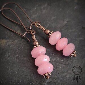 Pink Rose Quartz Copper Earrings